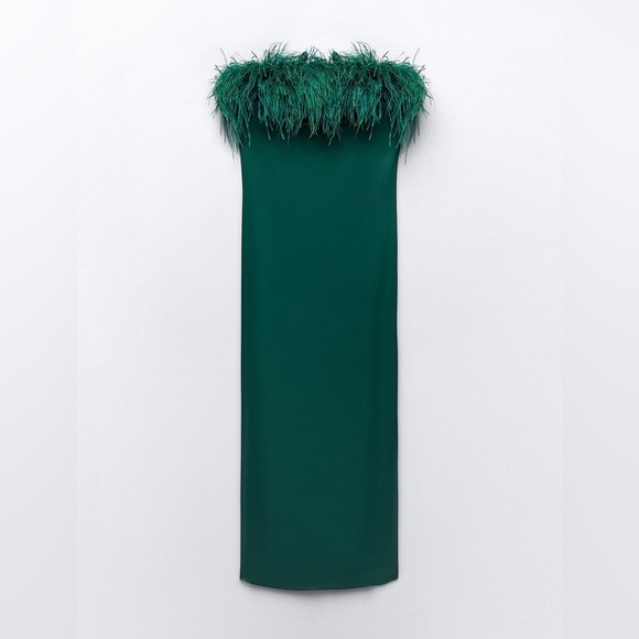 ZARA FEATHER SATIN EFFECT DRESS - Picture 7 of 11